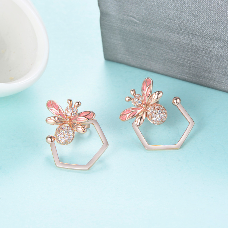 little pink bee studs earrings
