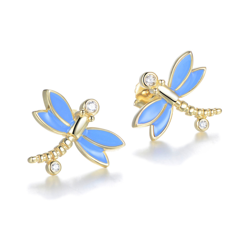 golden dragonfly studs earrings