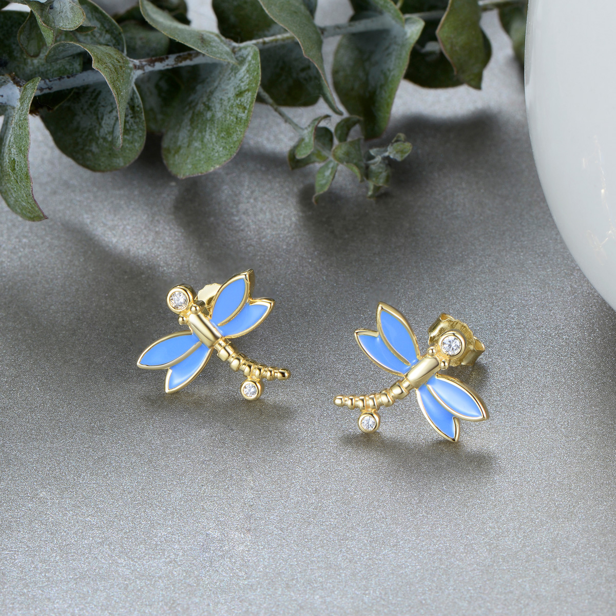 golden dragonfly studs earrings