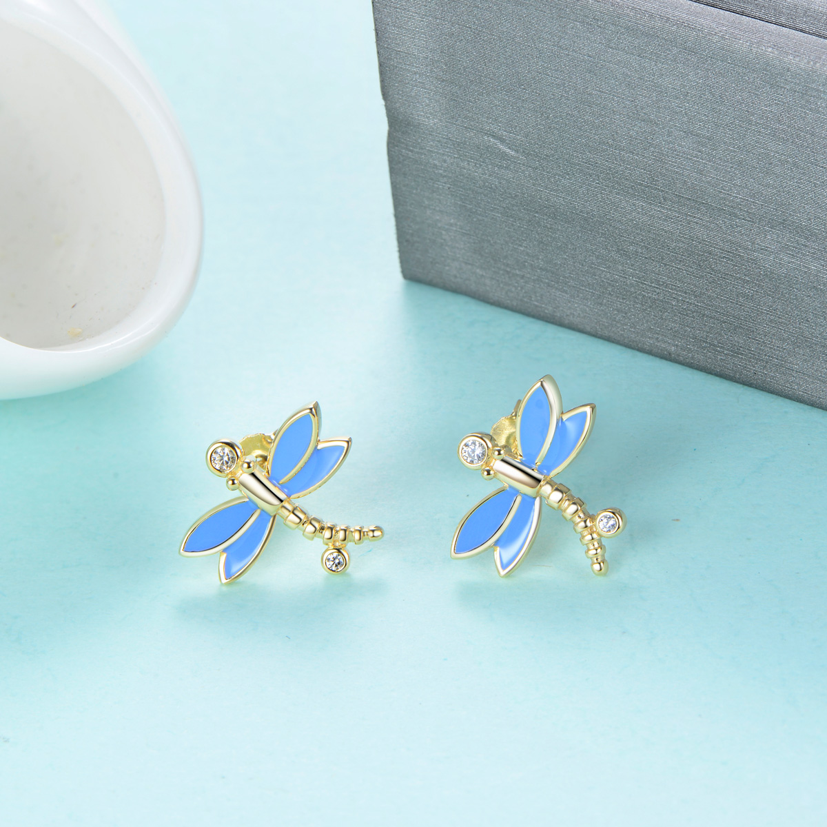 golden dragonfly studs earrings