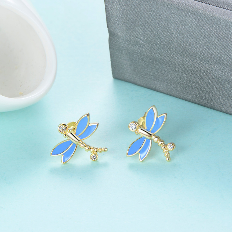 golden dragonfly studs earrings