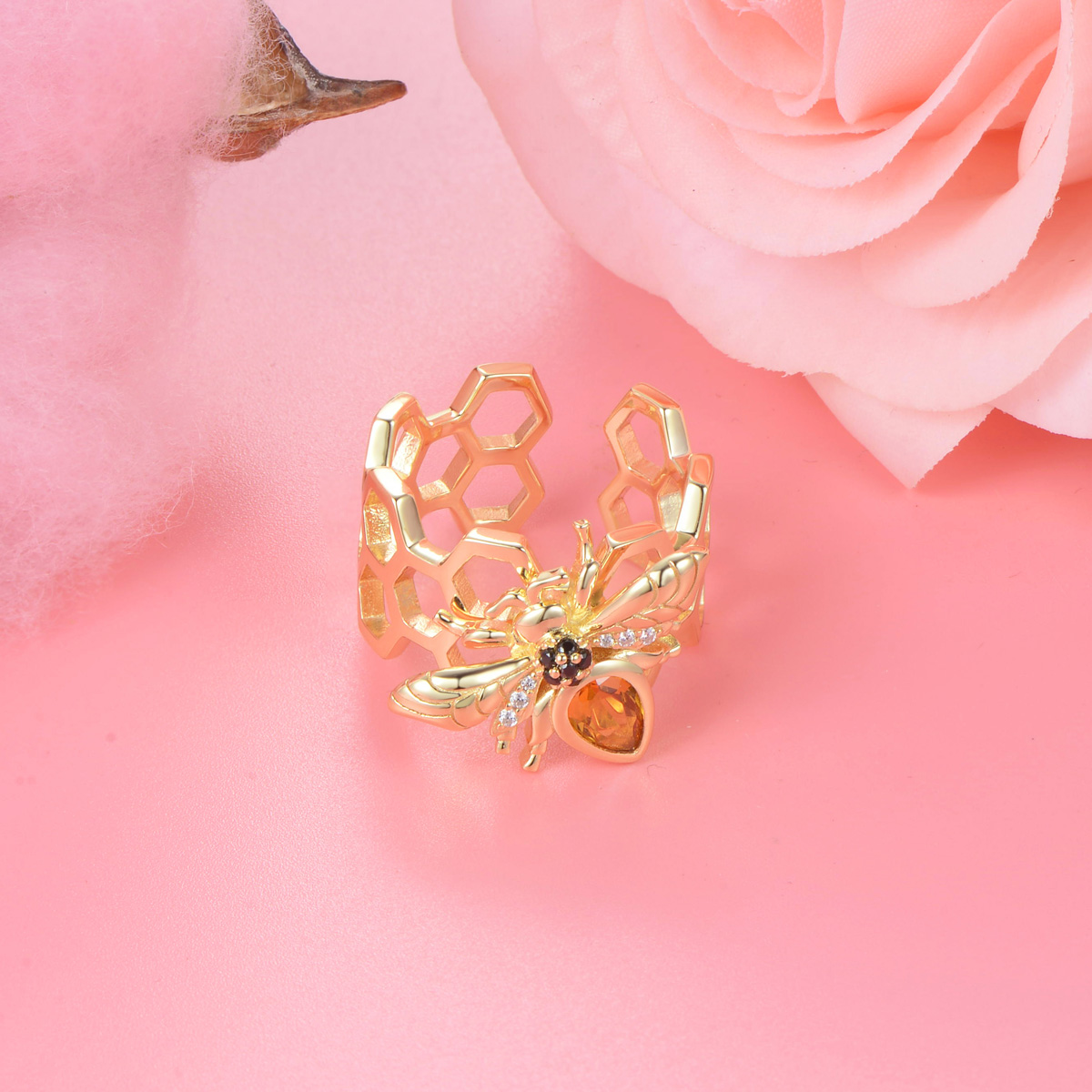 hollow out honeybee open ring