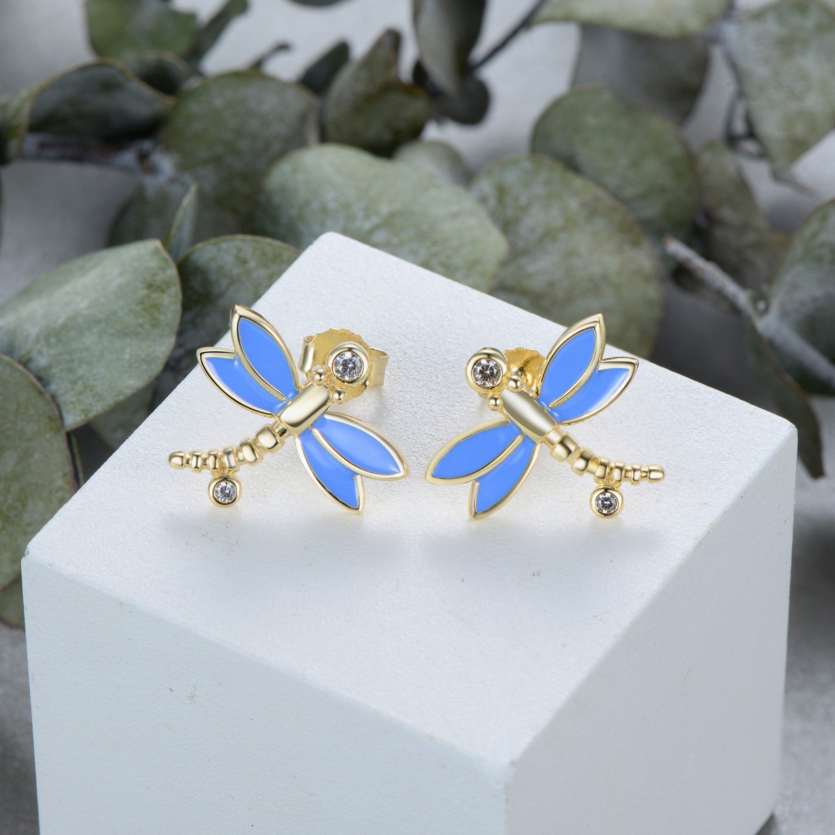 golden dragonfly studs earrings
