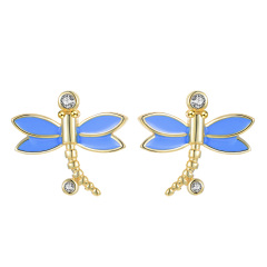 golden dragonfly studs earrings