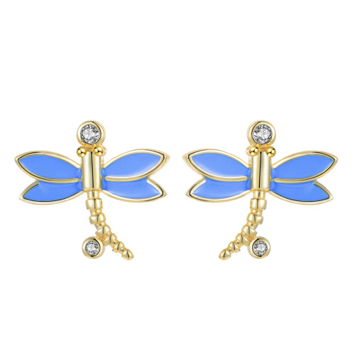 golden dragonfly studs earrings