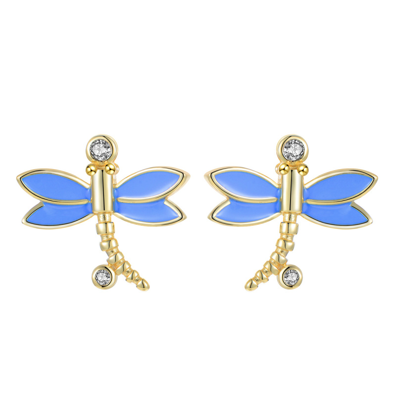 golden dragonfly studs earrings