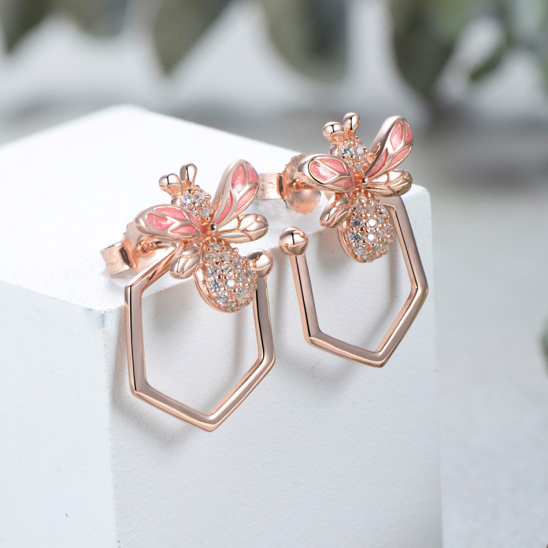 little pink bee studs earrings