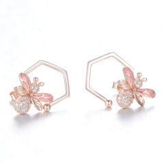 little pink bee studs earrings