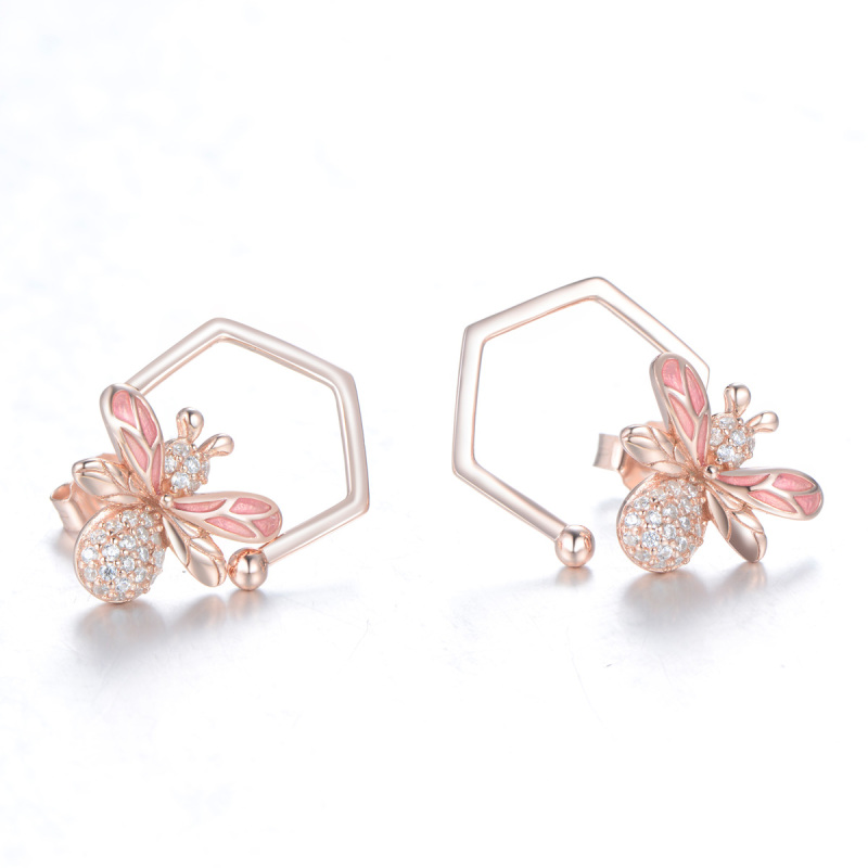 little pink bee studs earrings