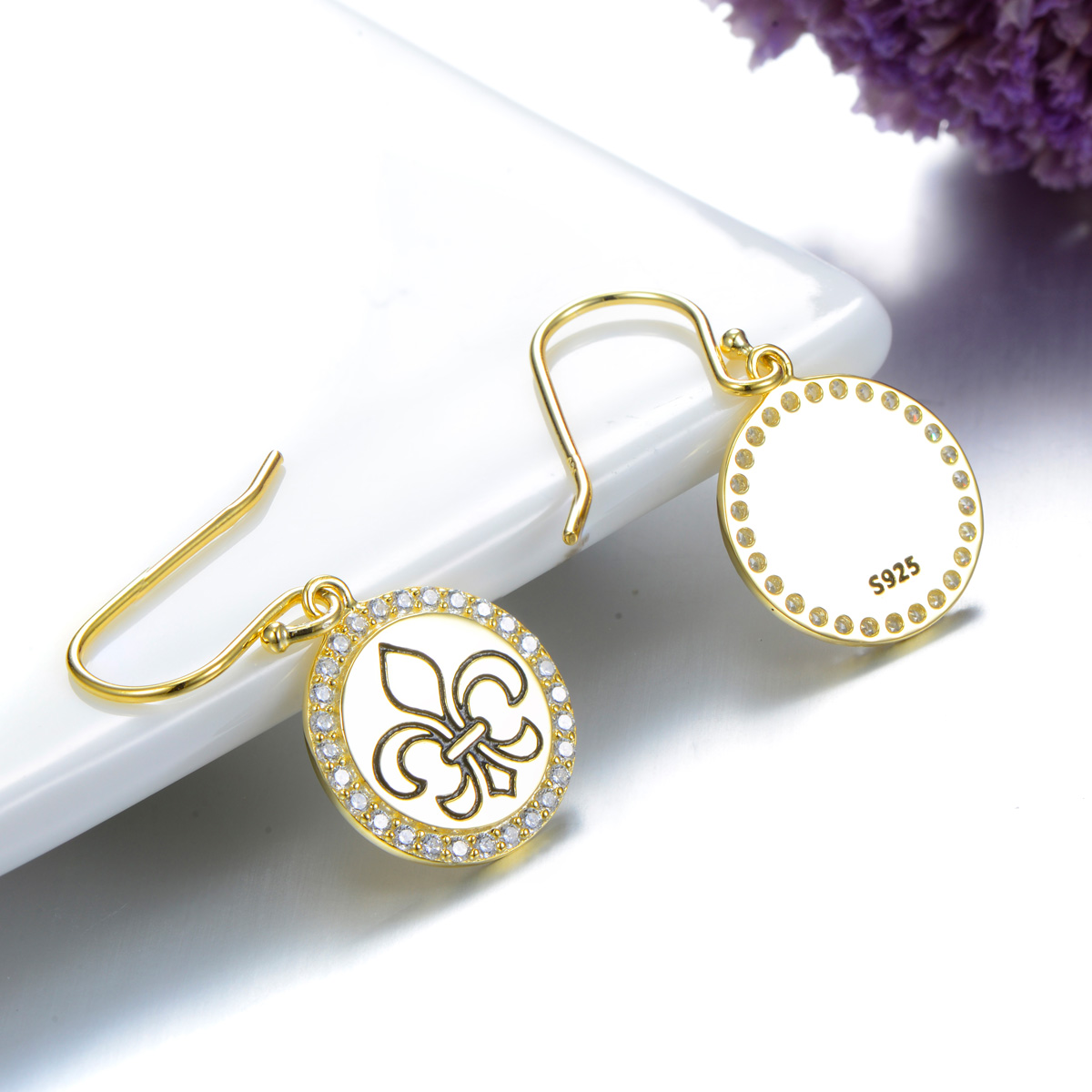 greenish lily flower hook earrings