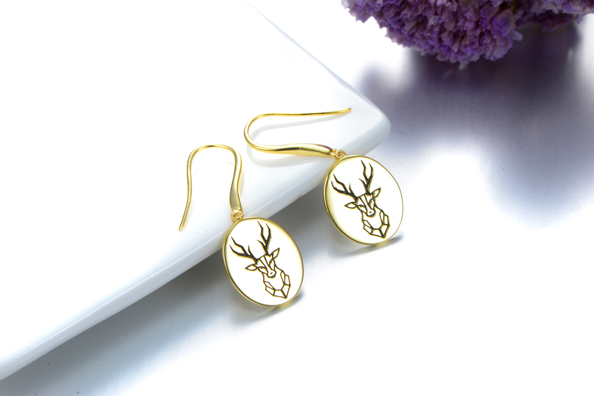 carved deer head hood earrings
