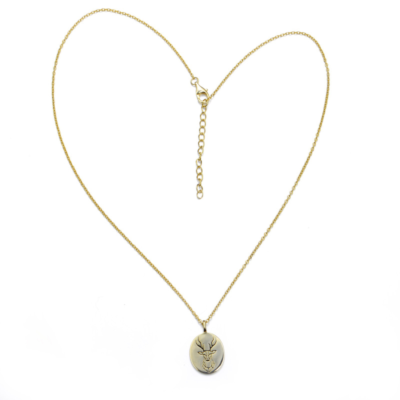 carved deer head pandant necklace