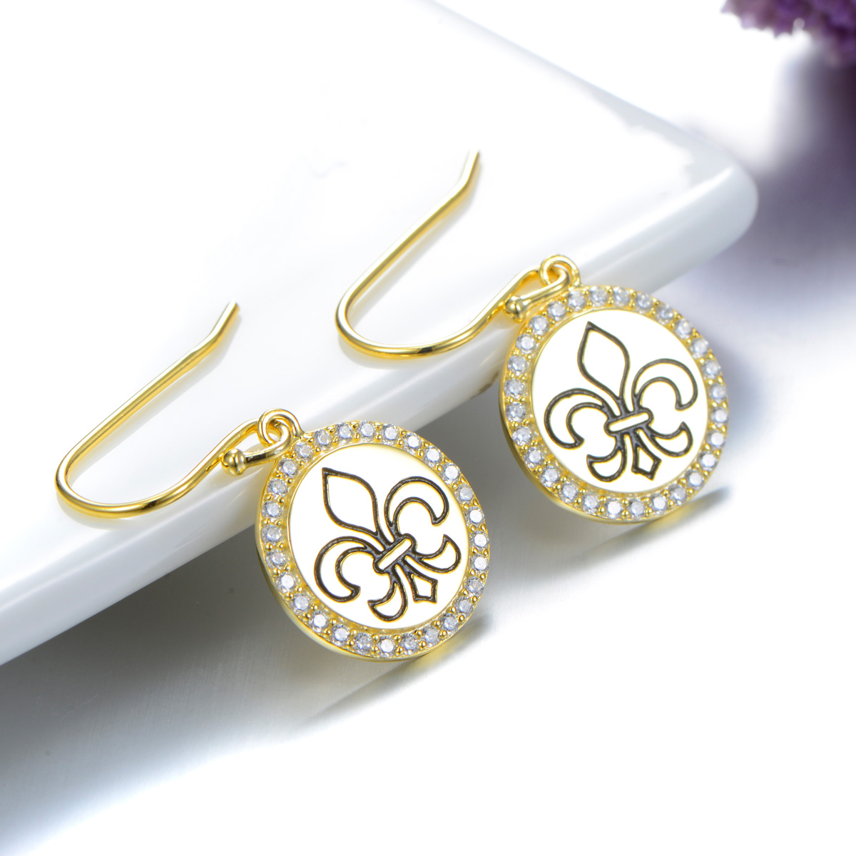 greenish lily flower hook earrings