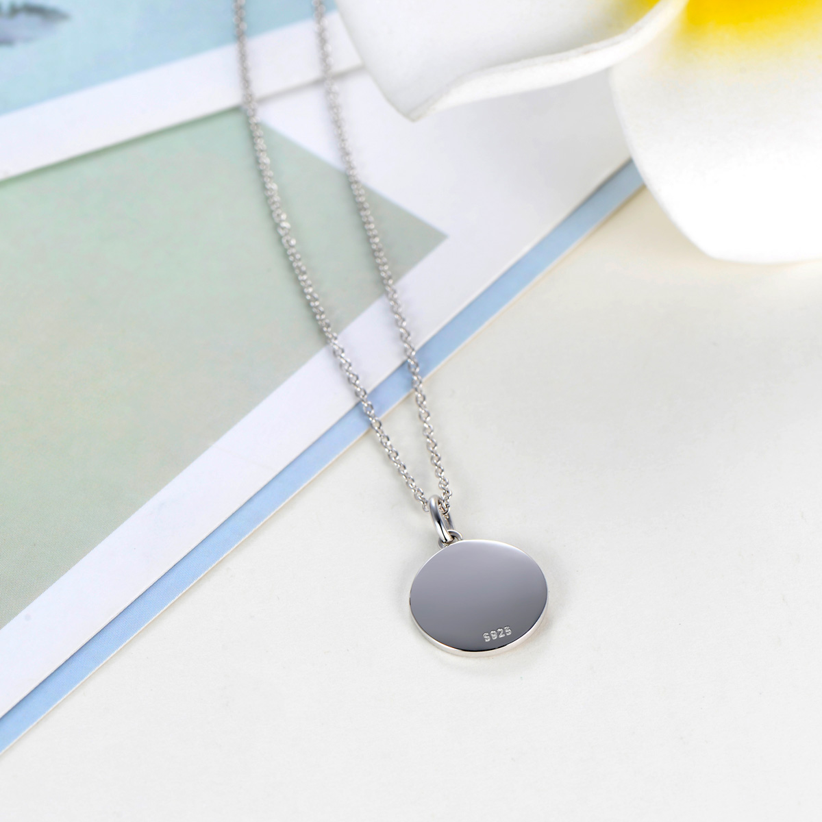 greenish lily flower coin pendant necklace