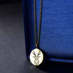 carved deer head pandant necklace