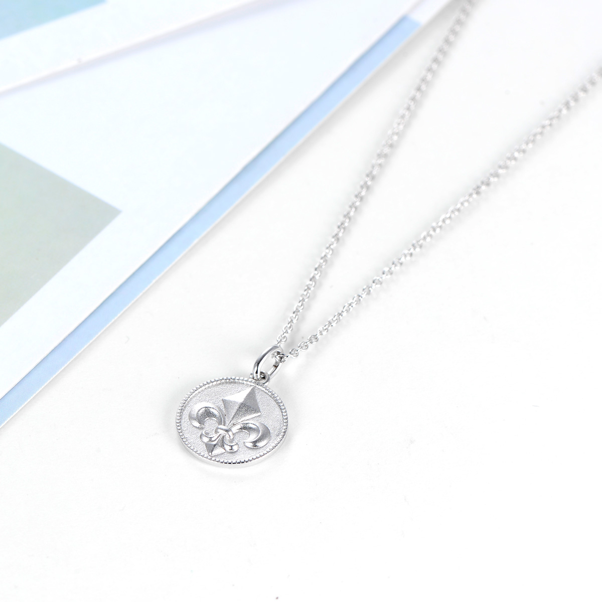 greenish lily flower coin pendant necklace