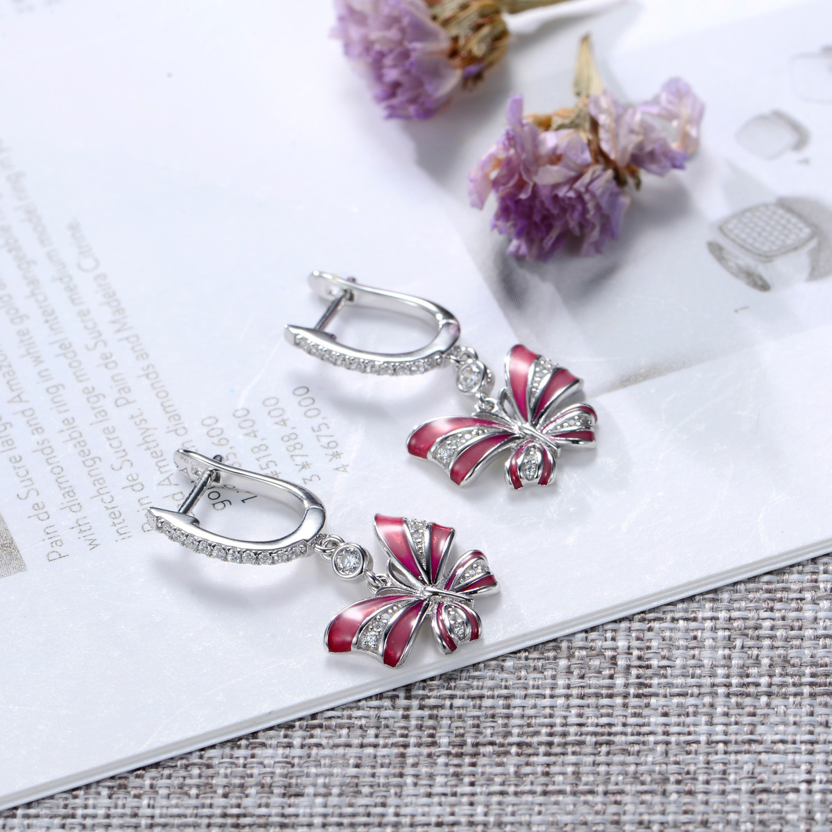 pink enamel butterfly earrings