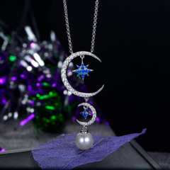 Moon and Star Pearl Necklace