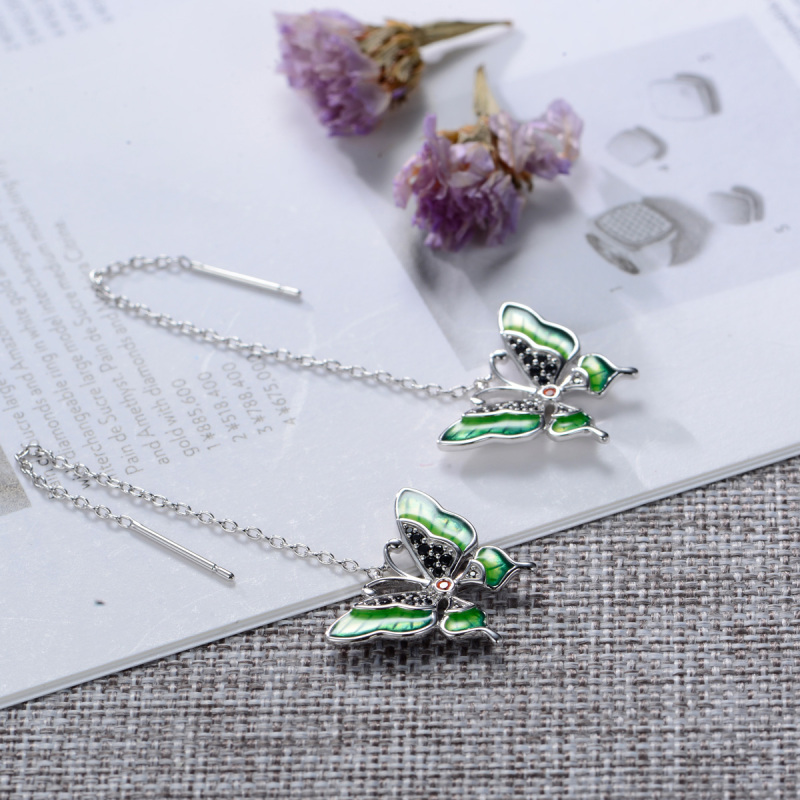 colorful butterfly long earrings