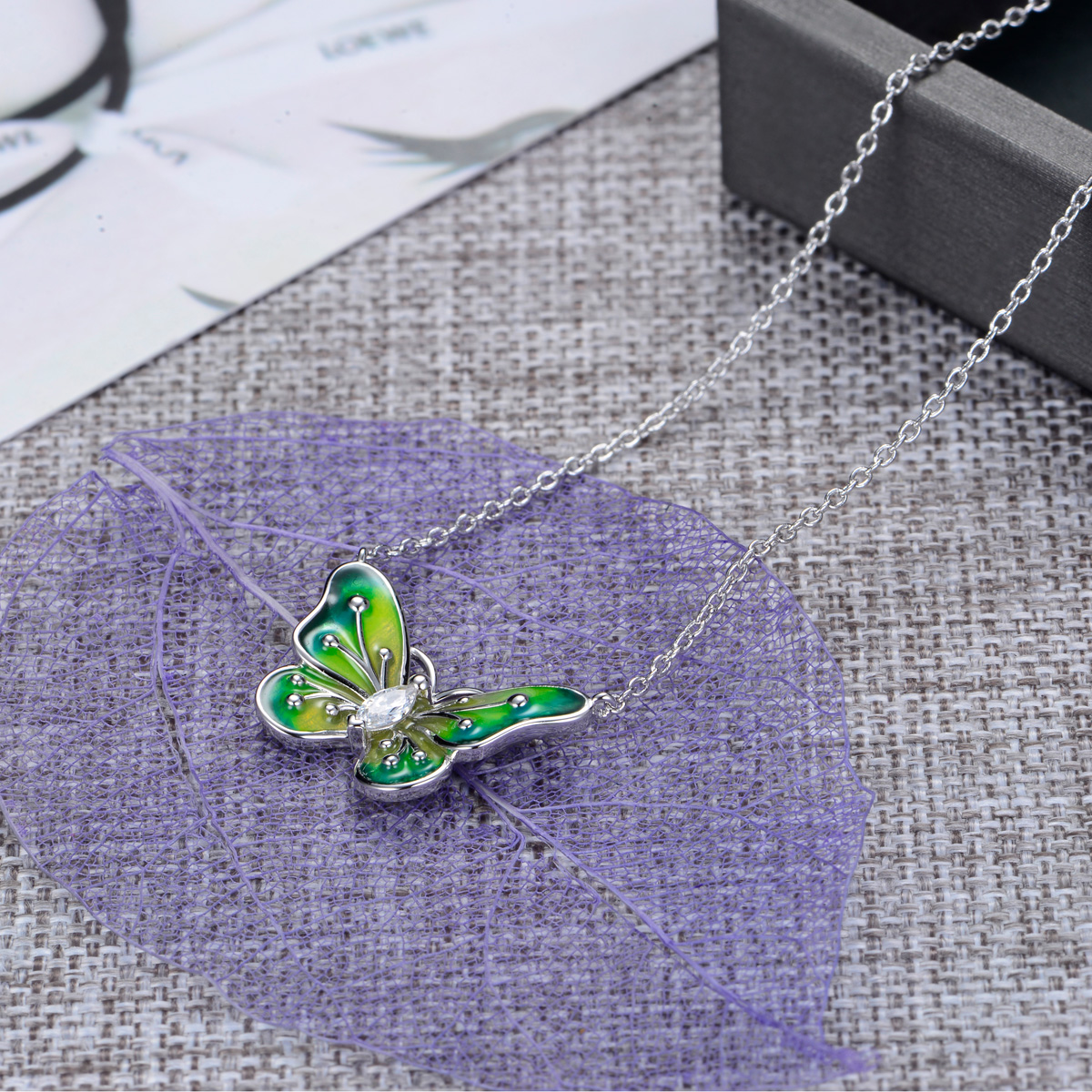 colorful butterfly enamel necklace