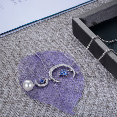 Moon and Star Pearl Necklace