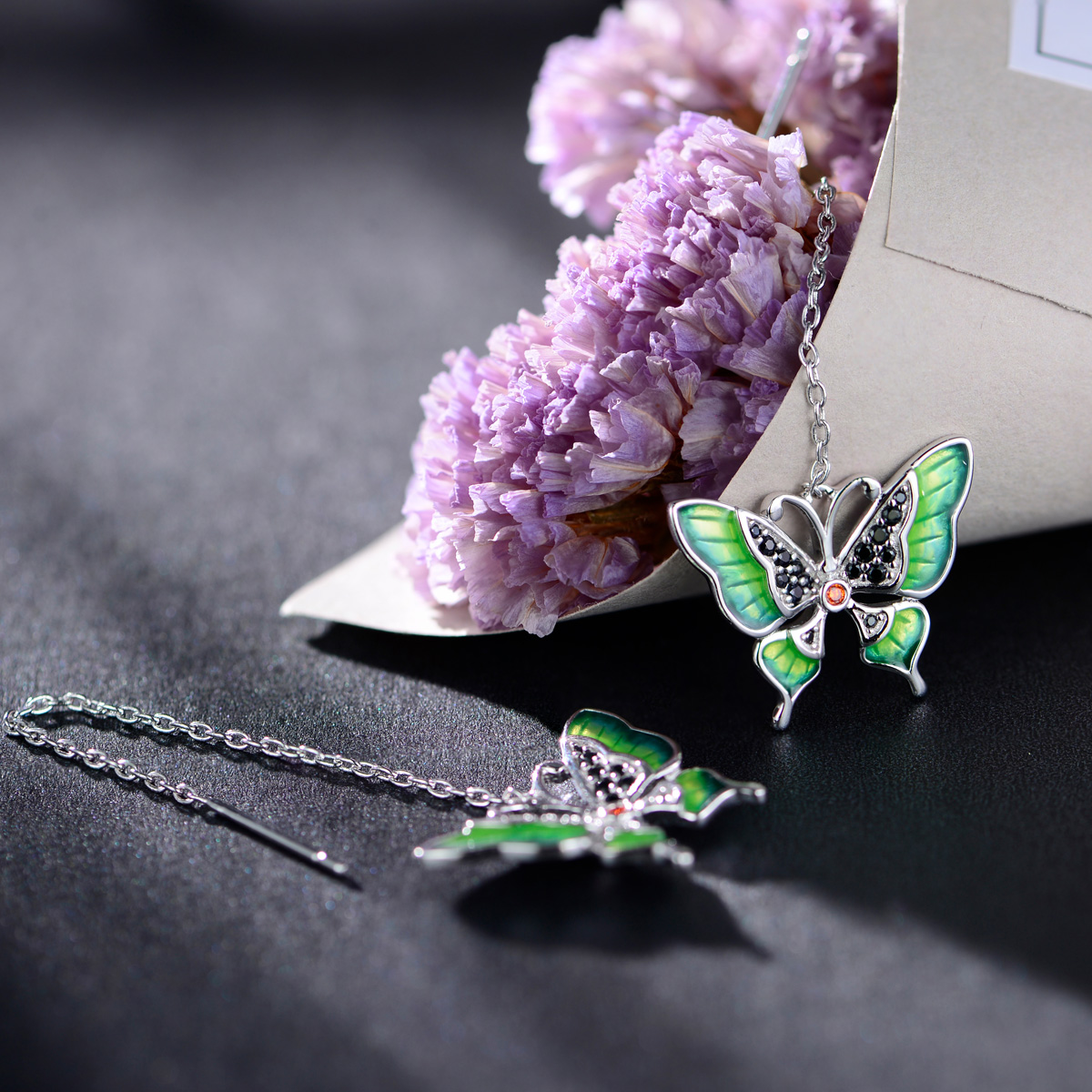 colorful butterfly long earrings