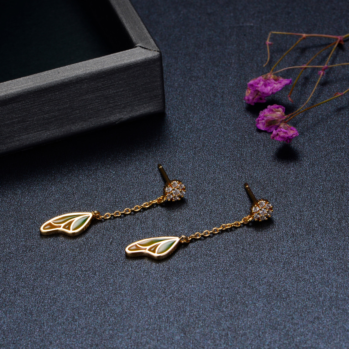 butterfly wing gradual enamel long stud earrings