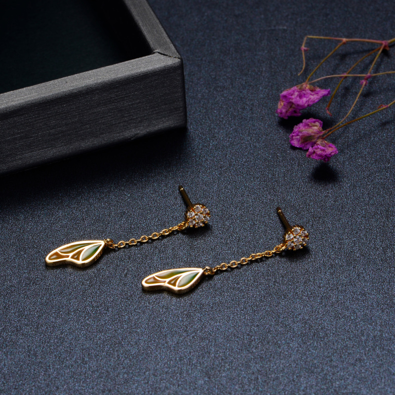 butterfly wing gradual enamel long stud earrings