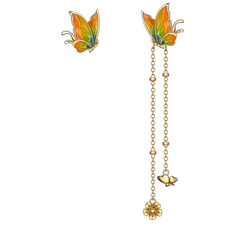 colorful gradient butterfly asymmetrical stud earrings