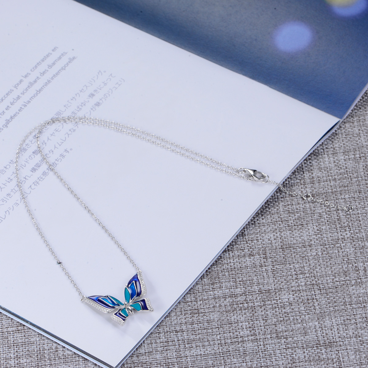 enamel blue butterfly necklace