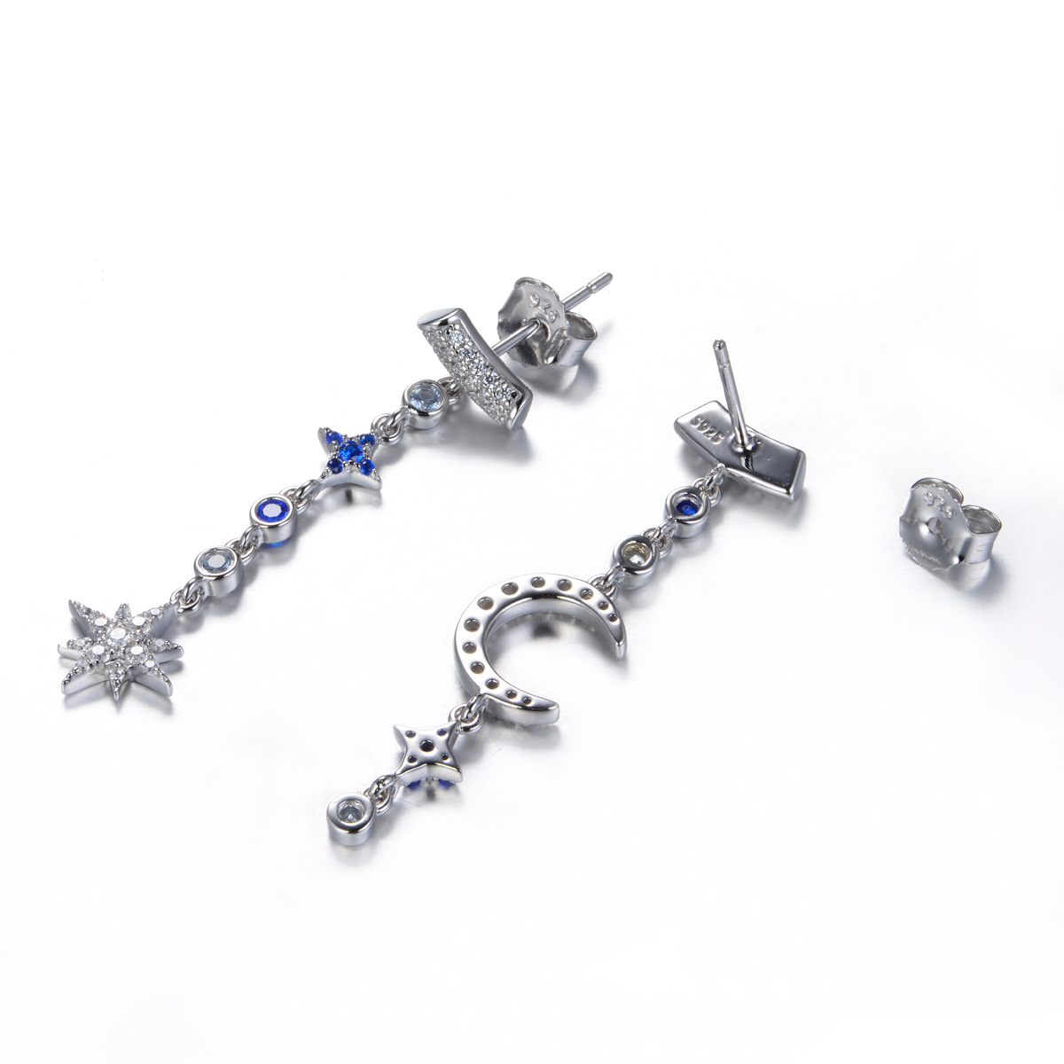 Twinkling star and moon stud earrings