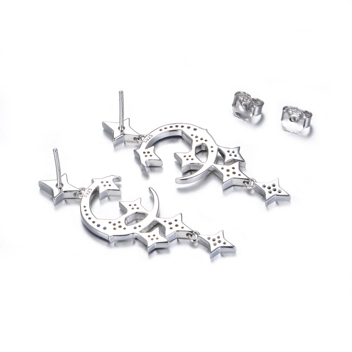 star and moon studs earrings