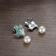 enamel butterfly pearl earrings