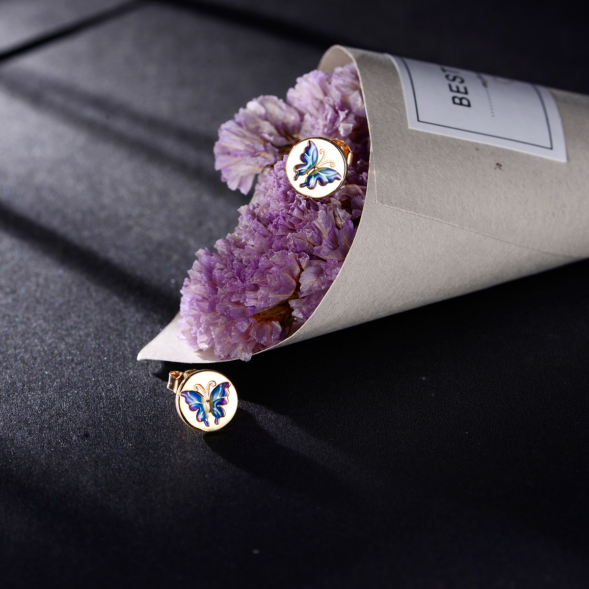 butterfly champagne gold earrings