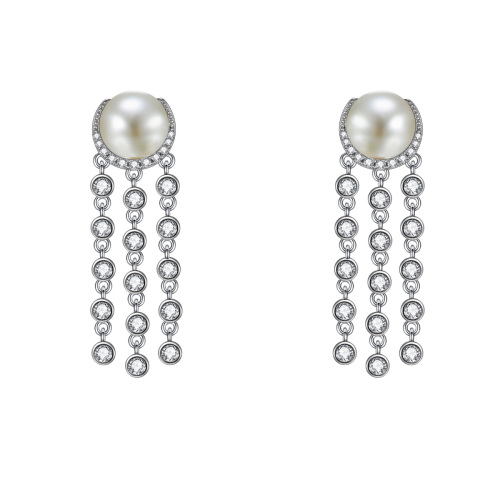 Pearl Star Moon Long Earrings