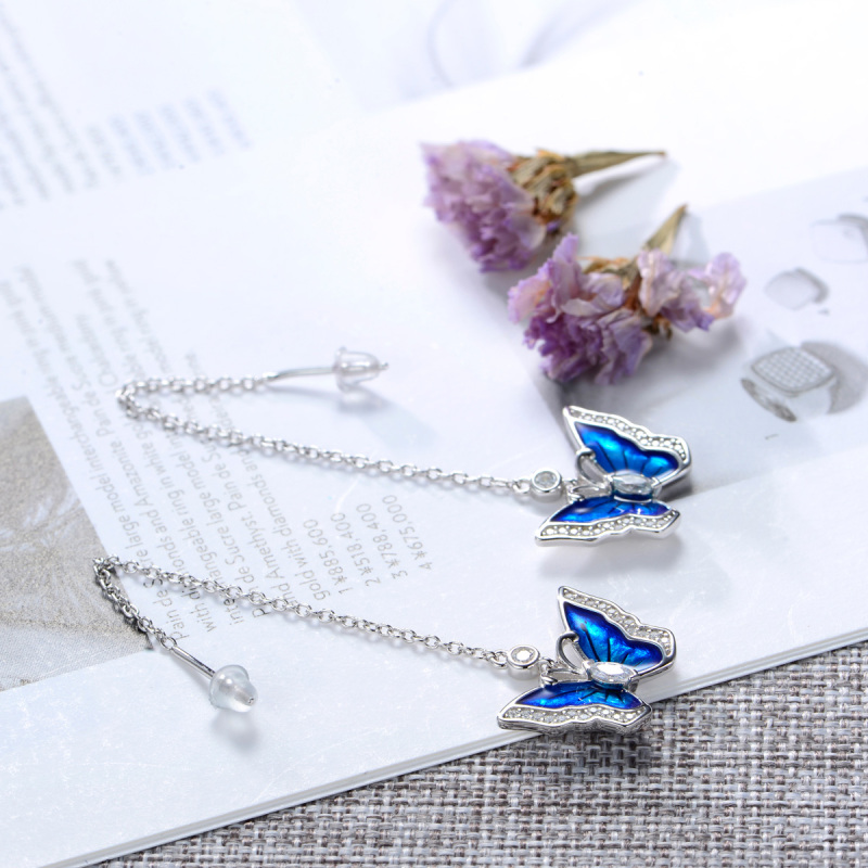 enamel butterfly long earrings