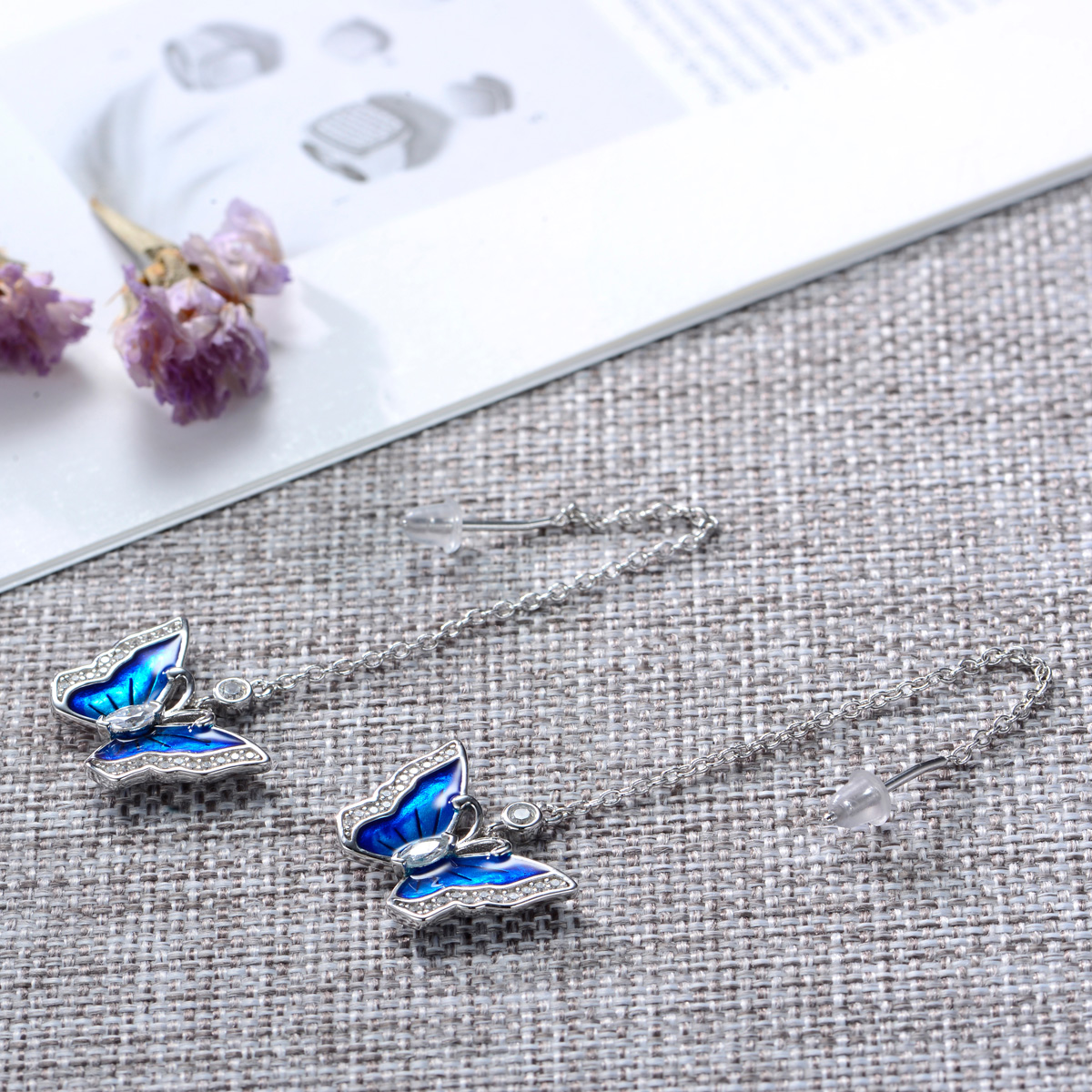 enamel butterfly long earrings