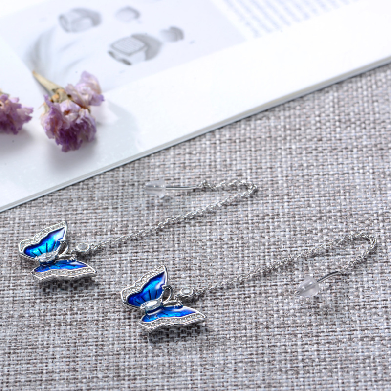 enamel butterfly long earrings