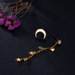 heart moon asymmetrical stud earrings