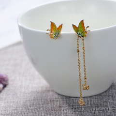 colorful gradient butterfly asymmetrical stud earrings
