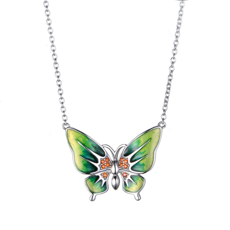enamel graduate color butterfly necklace