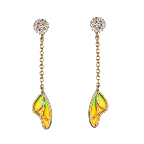 butterfly wing gradual enamel long stud earrings