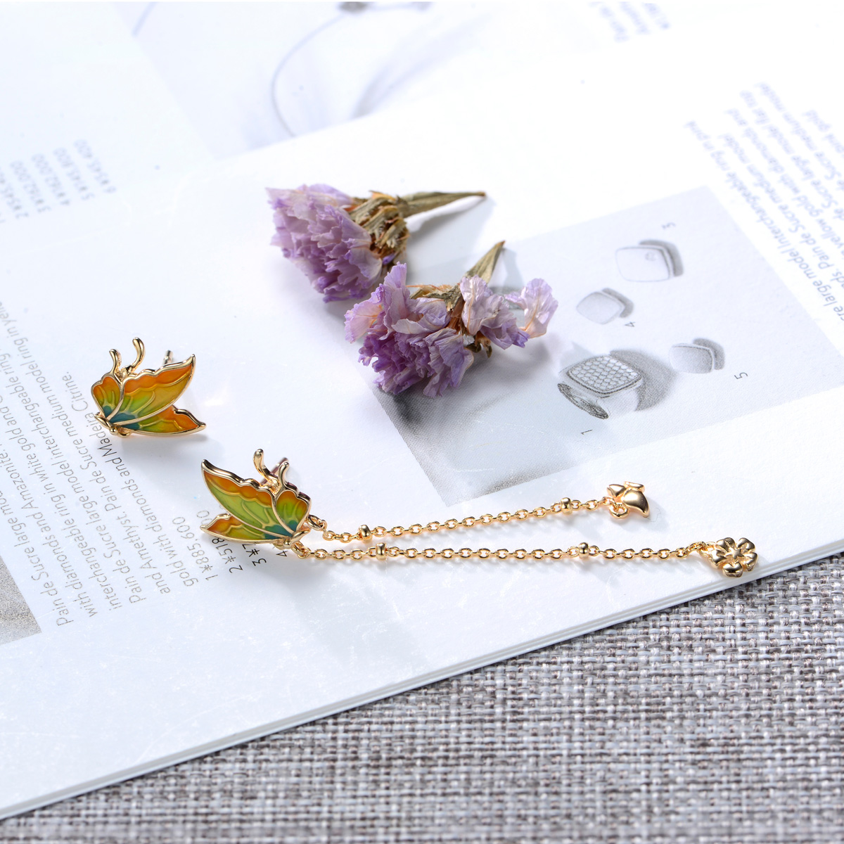 colorful gradient butterfly asymmetrical stud earrings