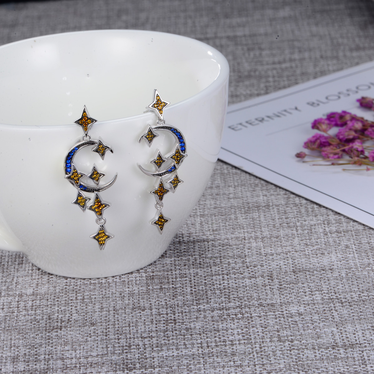 star and moon studs earrings
