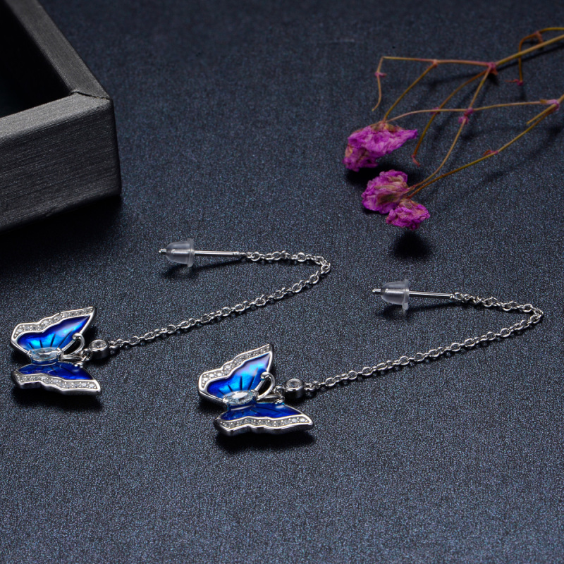 enamel butterfly long earrings