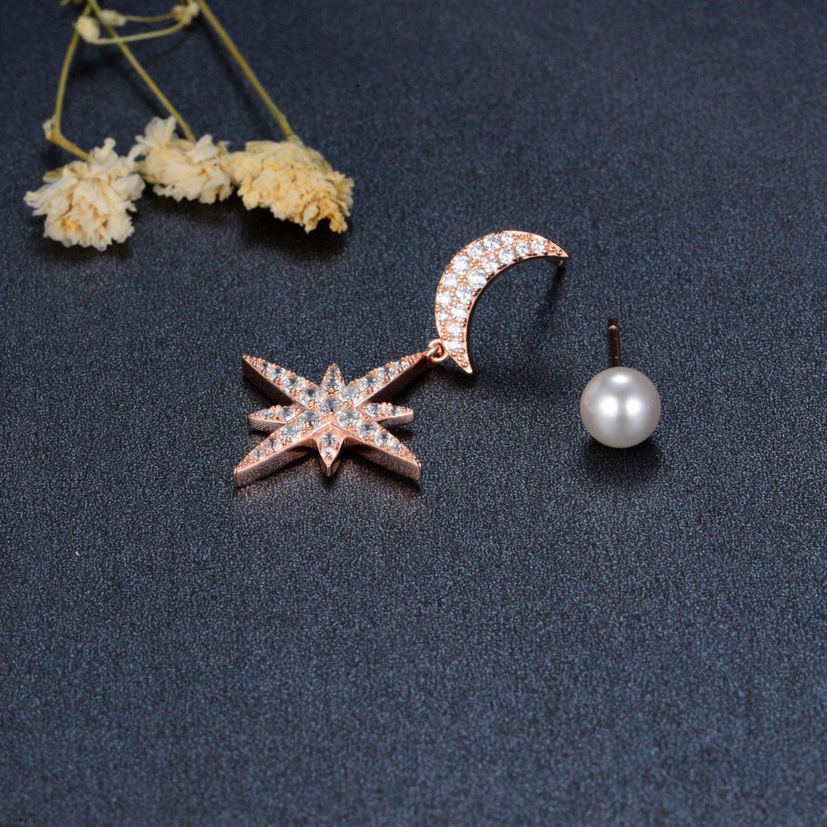 star moon pearl stud earrings