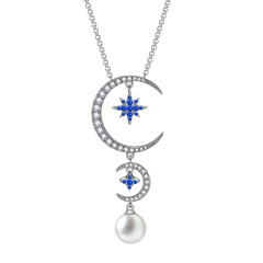Moon and Star Pearl Necklace