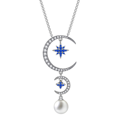 Moon and Star Pearl Necklace
