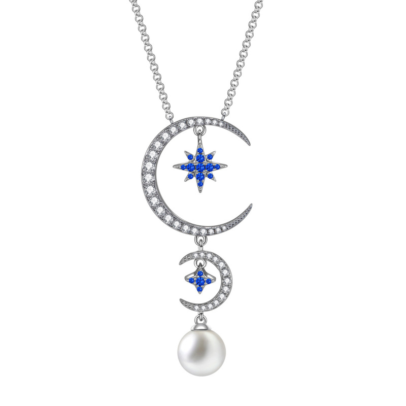 Moon and Star Pearl Necklace