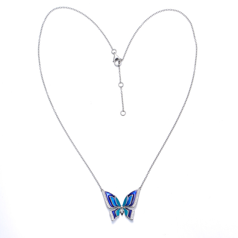 enamel blue butterfly necklace